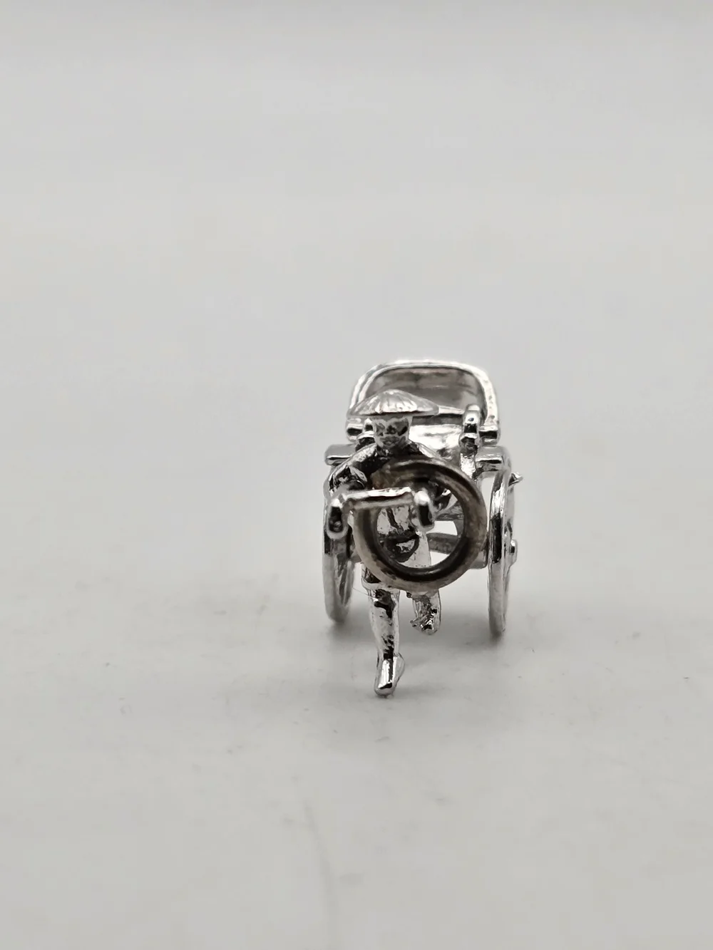 Sterling Silver Moveable Rickshaw Man Pulling Cart Charm